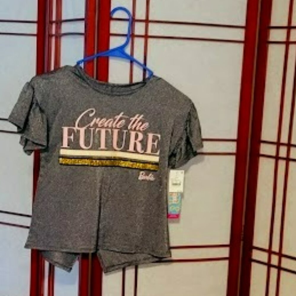 Barbie Create The Future Shiny Metallic Shirt Top Graphic T-Shirt S (6-6X)